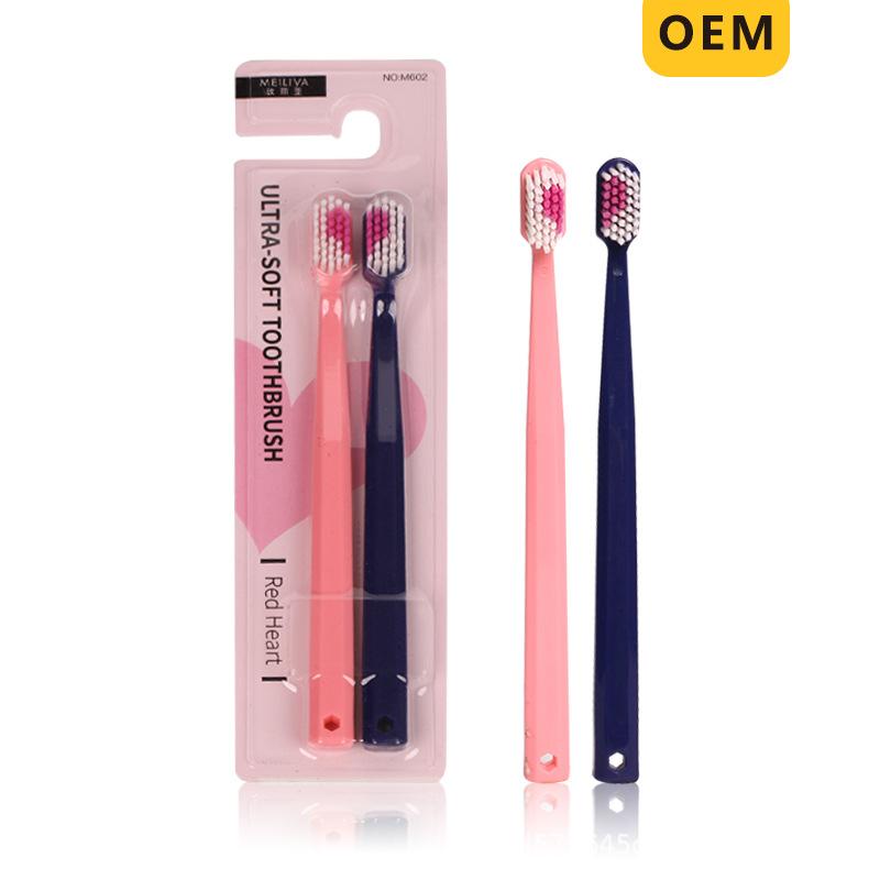 2 pezzi Spazzolino da denti a setole morbide Blu Rosa Cuore Coppia Spazzola Denti Ecologico Adulti Spazzolino da denti Cura dentale Articoli essenziali da viaggio