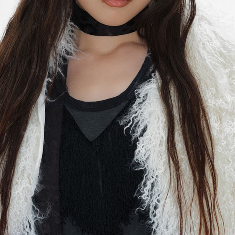 Eireve JACQUARD LEOPARD LONG TIE SCARF (BLACK)