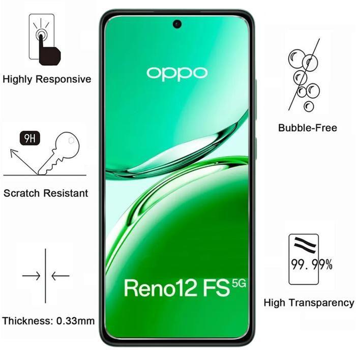 Tempered Glass for Oppo Reno 12 FS 5G [Pack 2] Phonillico® Screen Protector Glass Film