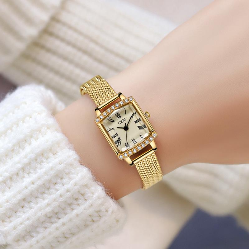 Medieval Wheat Ear Small Gold Watch Women'S Niche High-End Small Square Watch Women'S Retro Waterproof Quartz Watch