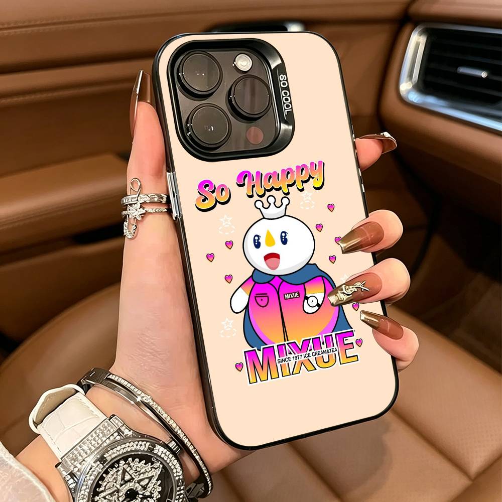 Mixue Ice Cream Tea Phone Case For iPhone 17,16,15,14,13,12,11 Plus Pro Max Colored Silver Phone Case