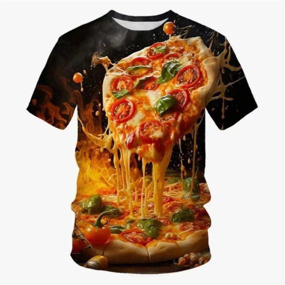 Funny Pizza Graphic T Shirts Summer Fashion Short Sleeve Men Women 3D Foods Printed T-shirts Casual Personality Loose Tops