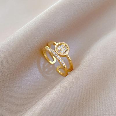 Real Gold Light Luxury Fashion Zircon Ring Opening Adjustable Simple Jewelry Japanese Ring Couple Ring