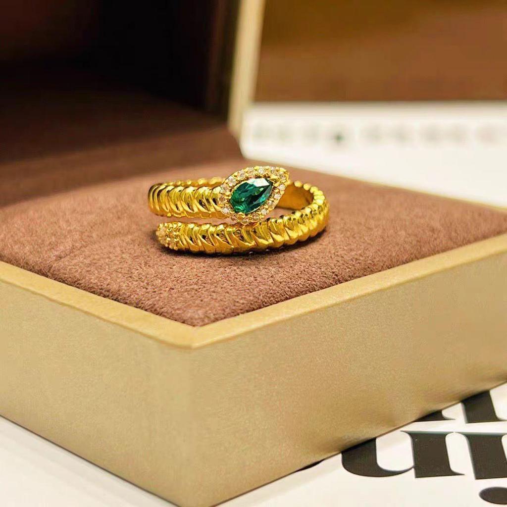 Kadınlar İçin Lüks Pırlanta Taşlı Yılan Bilezik Yüzük Seti, Zarif Yılan Yılı Açık Bilezik