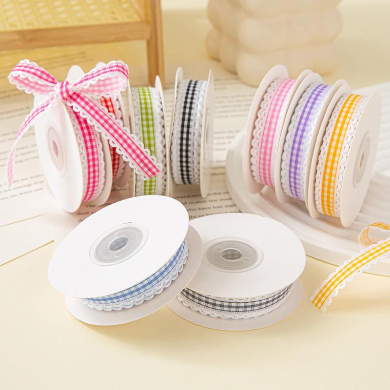 10 Yards für Schleifen Haarschmuck Geschenkverpackung 1,5cm Blumenstrauß DIY Basteln Candy-Wave Gingham-Band Karostoff