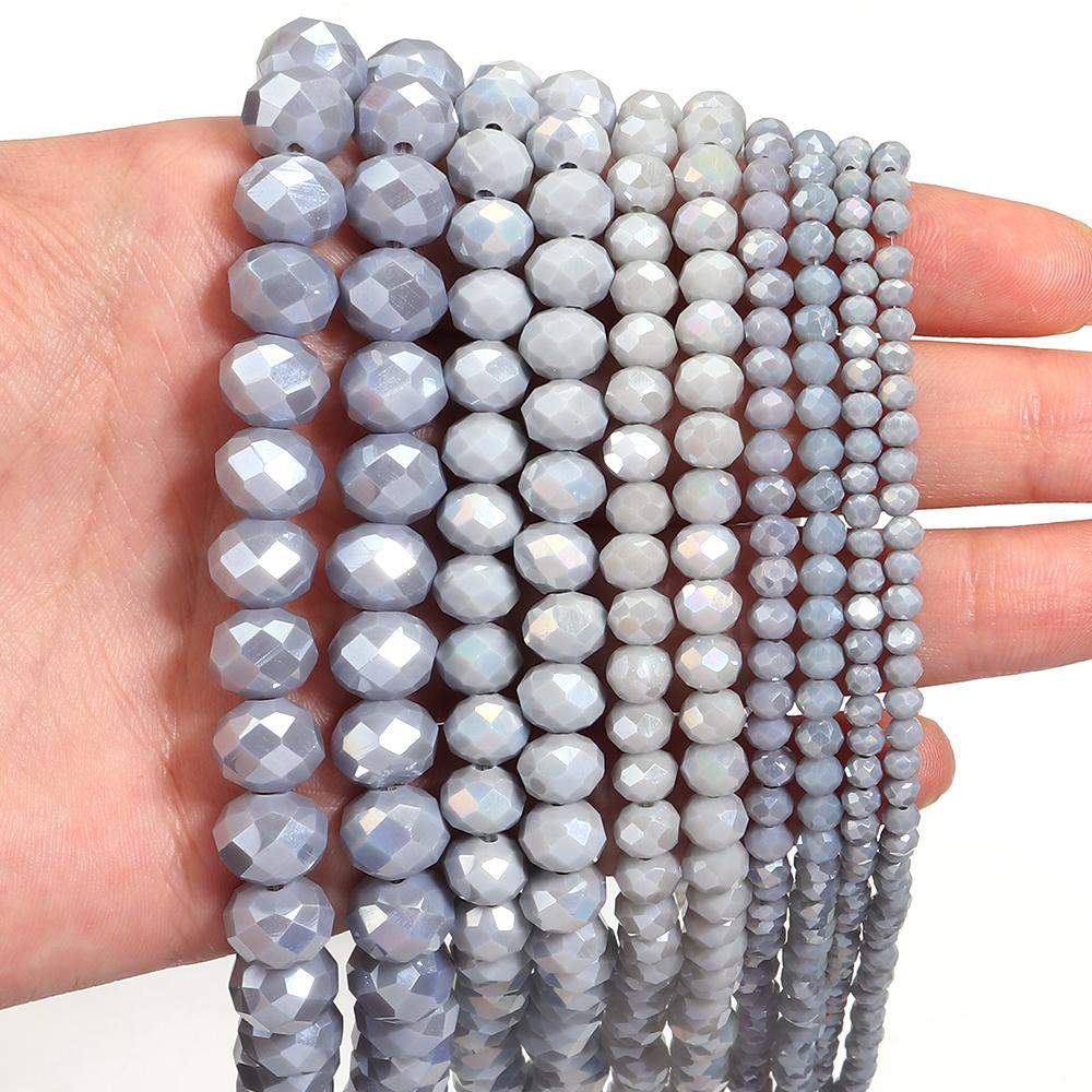 3/4/6/8/10mm Austria Faceted Crystal Beads Grey Porcelain Glass Loose Spacer Beads For Jewelry Making DIY Bracelets Necklace
