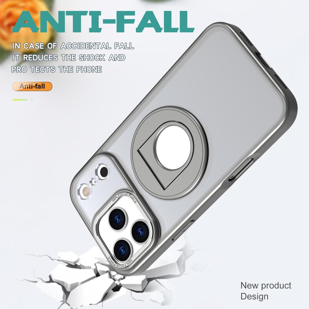 For iPhone 17 Pro Clear Back Case Rotating Kickstand TPU+PC Phone Cover Compatible with MagSafe