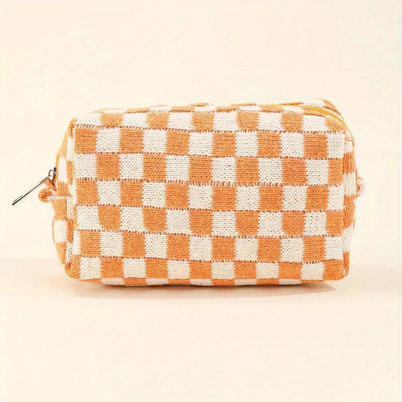 Colorful Checkerboard Plush Clutch Makeup Bag Large Capacity Cosmetic Storage Bag Skincare Organizer Toiletries Bag