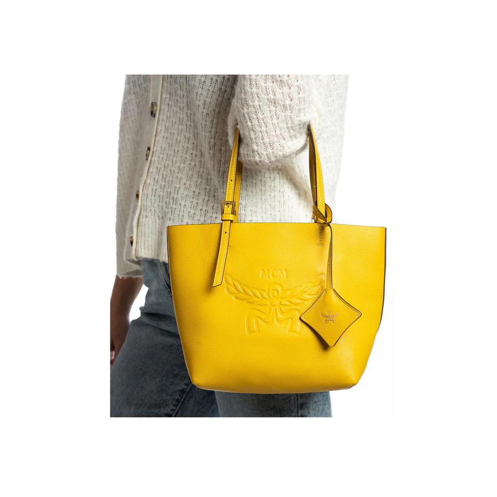 MCM Himmel Embossed Logo Tote Bag Shopping Bag Leather Handheld Shoulder Bag Mini Women tote bags Lemon-Gold MWPESAC04Y9001