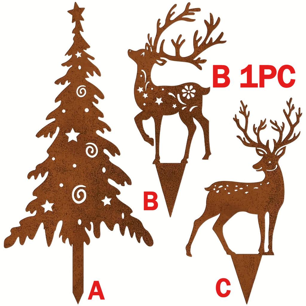 Home Decoration Tree and Deer Metal Garden Stake, Vintage Rustic Style Outdoor Yard Decorations,  Sculpture Ornaments Gift