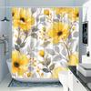 1Pc Bright Yellow Botanical Pattern Shower Curtain, Machine Washable Shower Curtain With Hooks For Bathroom Decoration