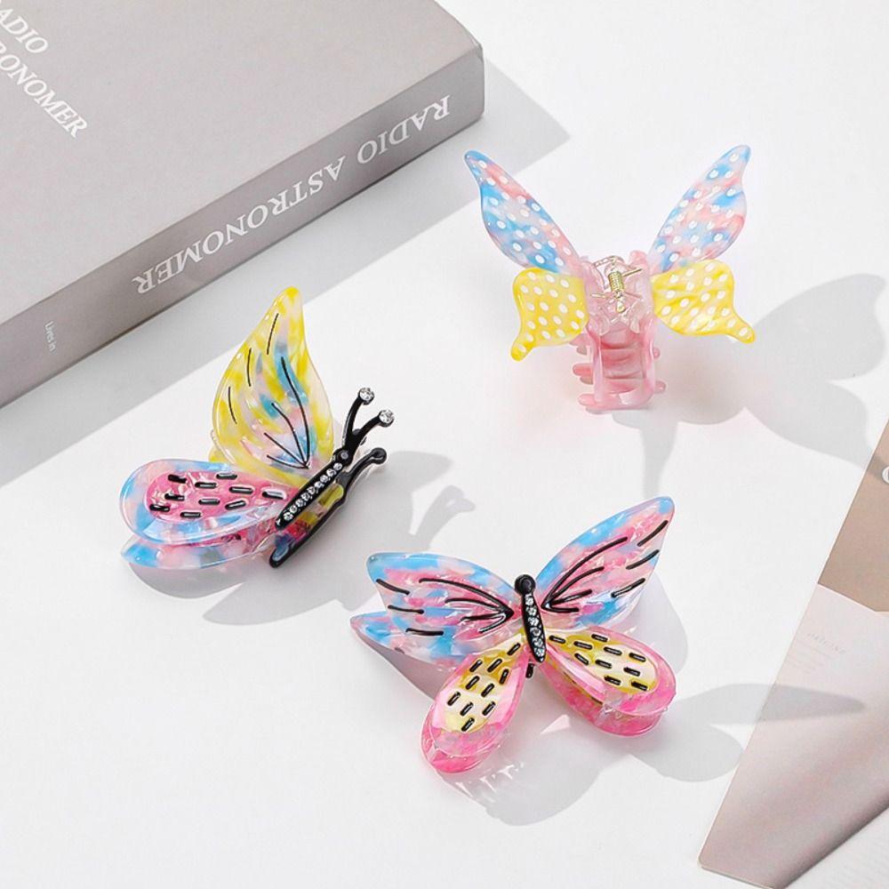 Sweet Acetic Acid Hair Claw Korean Style French Shark Clip Butterfly Acetate Hair Claw  Women