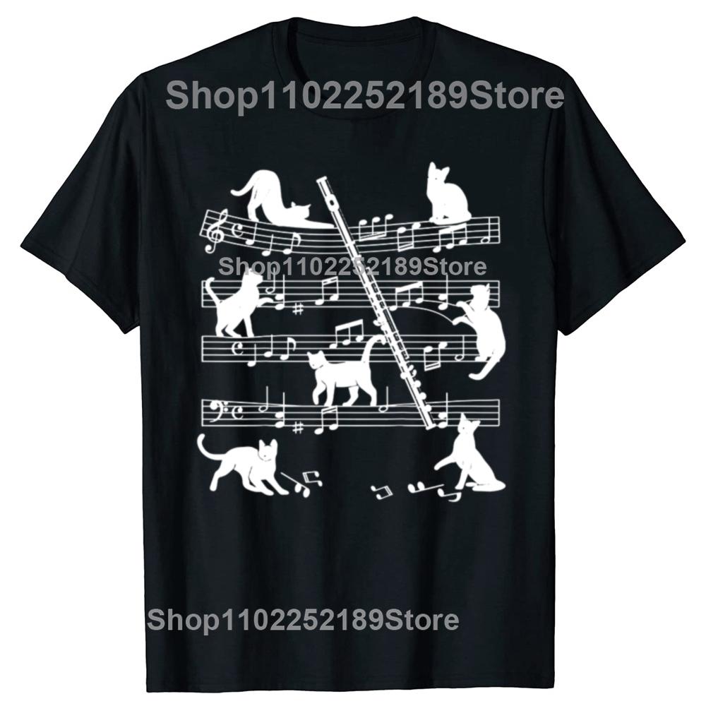 Flautist Flutist Cats Flute Player T Shirts Graphic Cotton Streetwear Short Sleeve Birthday Gifts Summer T-shirt Mens Clothing