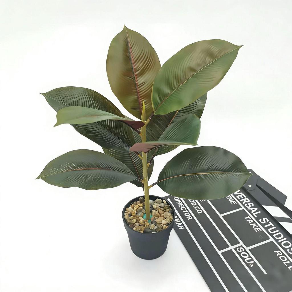 Desktop Rubber Tree & Aspidistra Potted Plant - Bionic Green Landscape Ornament