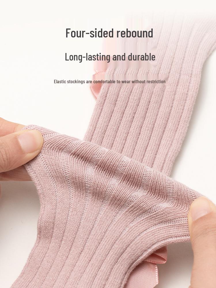 Bow Stripe Tights for Girls - Spring & Autumn High-Elastic Children's Socks