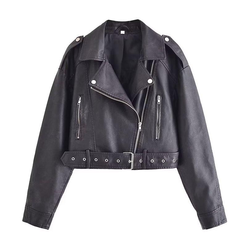 

Kaslead New Arrival Women s Clothing Fashion Style Fashion All-Match Imitation Leather Motorcycle Jacket 4341730 Black XS