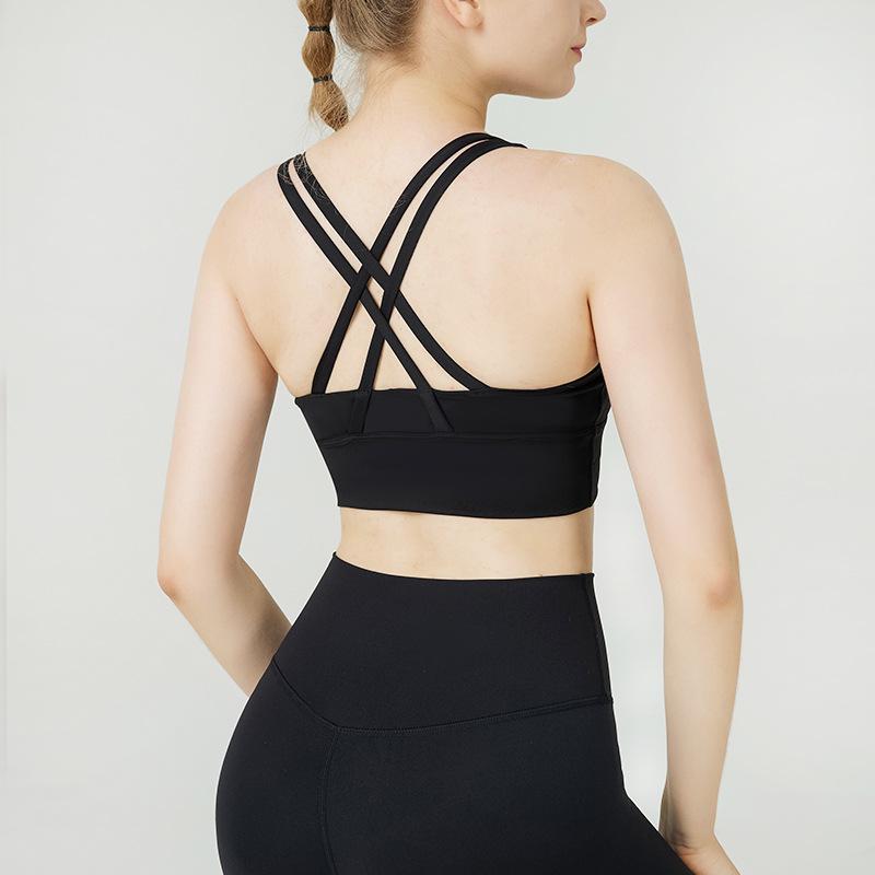 

Противоударный спортивный бюстгальтер: Европейский и американский стиль с дизайном перекрещенной спины - Топ для йоги с ощущением обнаженности Medium