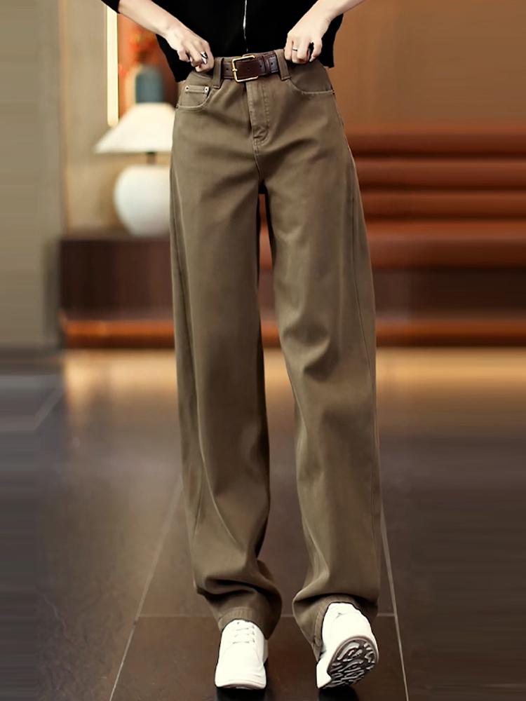Curve-Leg Designer Jeans for Women - Autumn/Winter 2026: High-Waisted, Belly-Covering, Slimming, Fleece-Lined, Versatile Straight-Leg Pants.