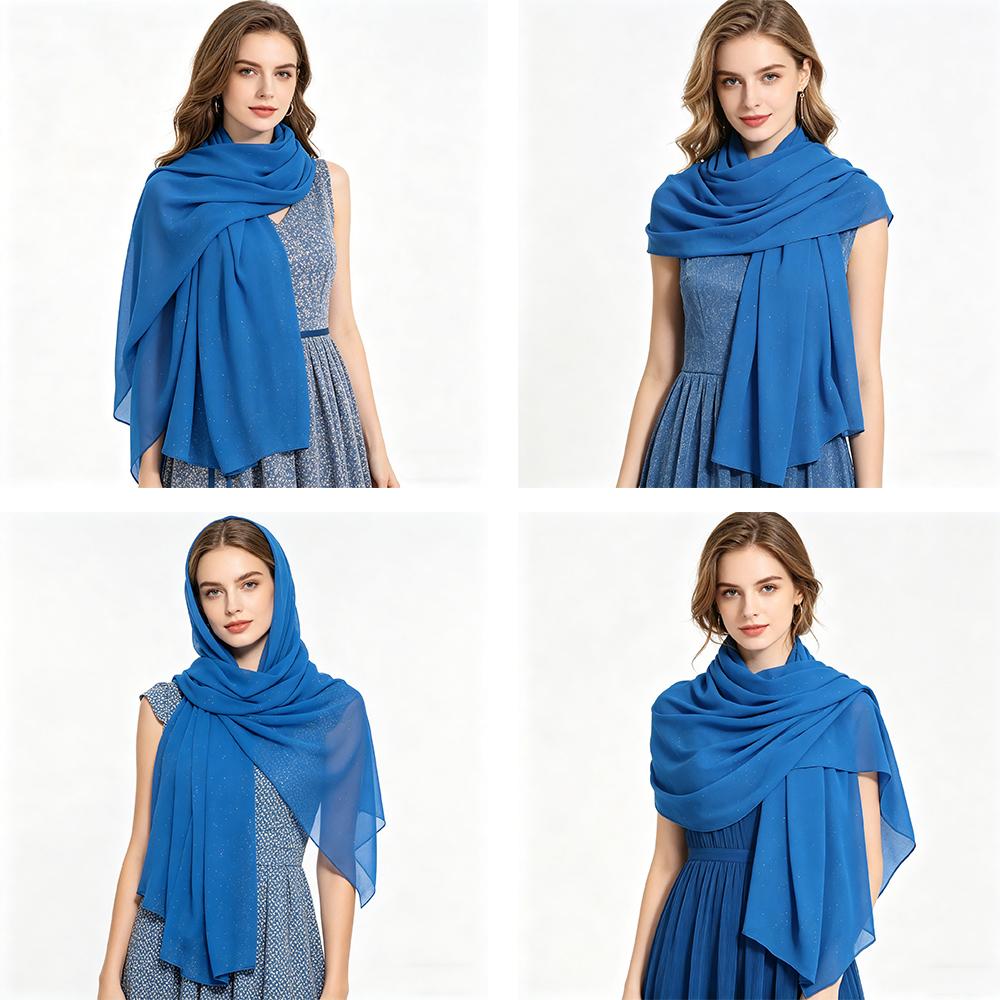 Women's Chiffon Shawl, Glitter Gold Powder Scarf, Chiffon Hijab for Party/Beach