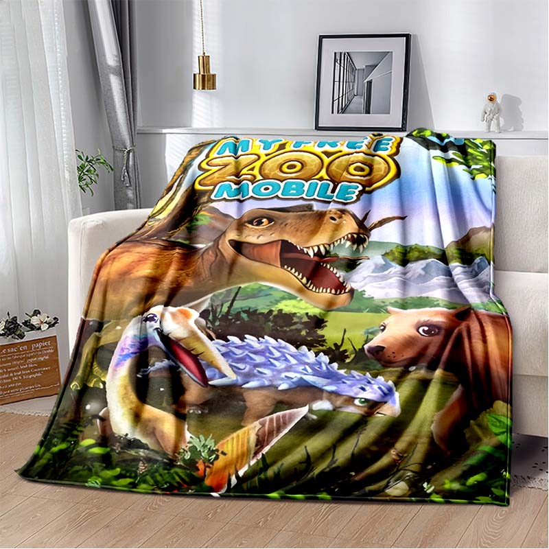 Fire T-Rex Dinosaur Print Flannel Blanket, Kids Prehistoric Throw Blanket