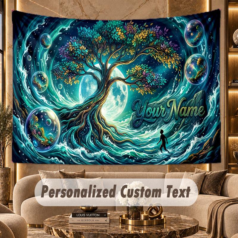 Sunset Landscape (46) Theme Wall Tapestry Customized With Name Text Personalized Hanging Tapestry For Bedroom Living Room Decor
