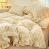 Gentle Floral Aerobic Knitted Cotton Bed Sheet with Lace Double Layered Yarn Duvet Cover Washed Cotton Bed Sheet 3pcs