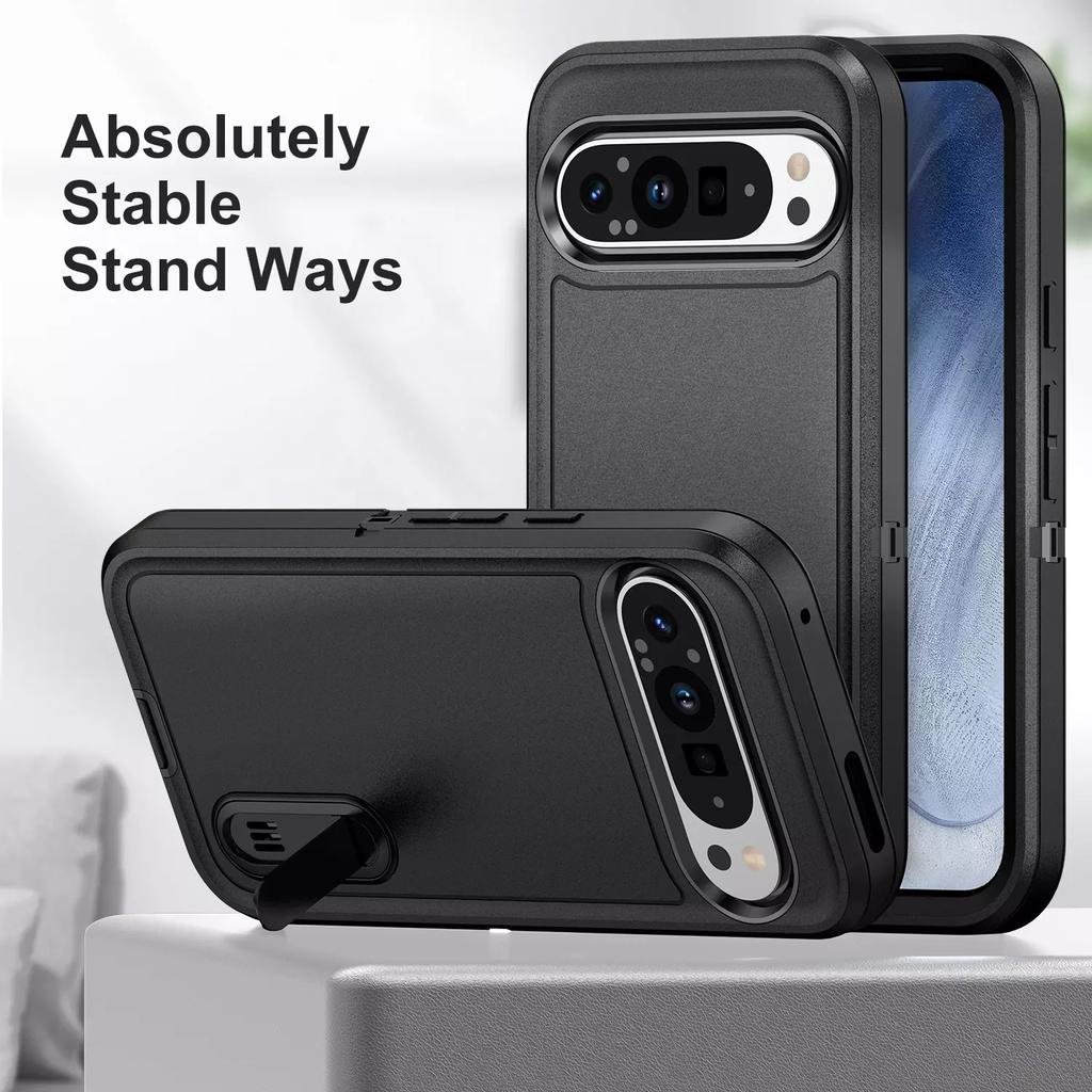 Coque robuste en silicone à armure lourde pour Google Pixel 9 /9 Pro / 9 Pro XL Robuste Protection Lourde avec Support Housse antichoc