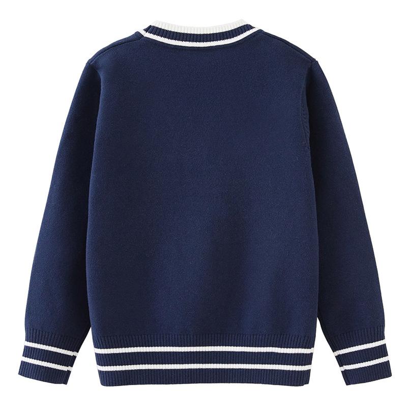 Parent-child Outfit Contrast Color Pockets Medium and Large Children's Knitted Cardigan College School Uniform Girls Sweater Jacket