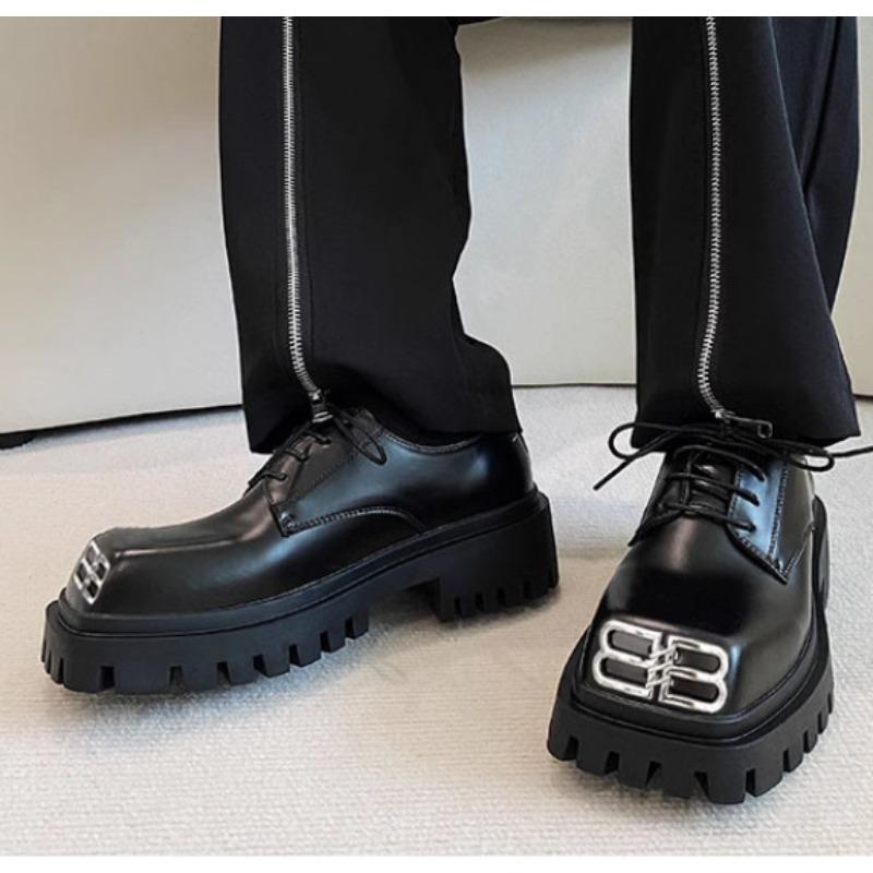 Modeschuhe für Herren Große Zehenpartie Quadratisch Lässige Lederschuhe Herrenmode High-End Dicksohlige Pendler Derby Schuhe Zapatos De Hombre