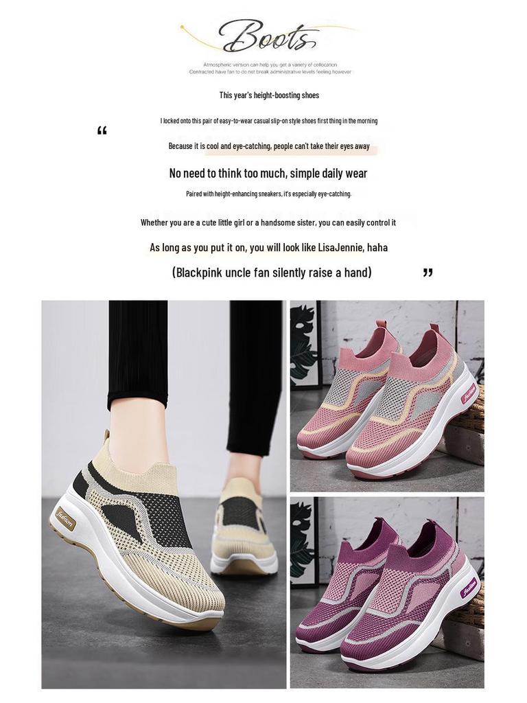 Women's European and American Style Slip-On Height-Increasing Thick-Soled Casual Shoes