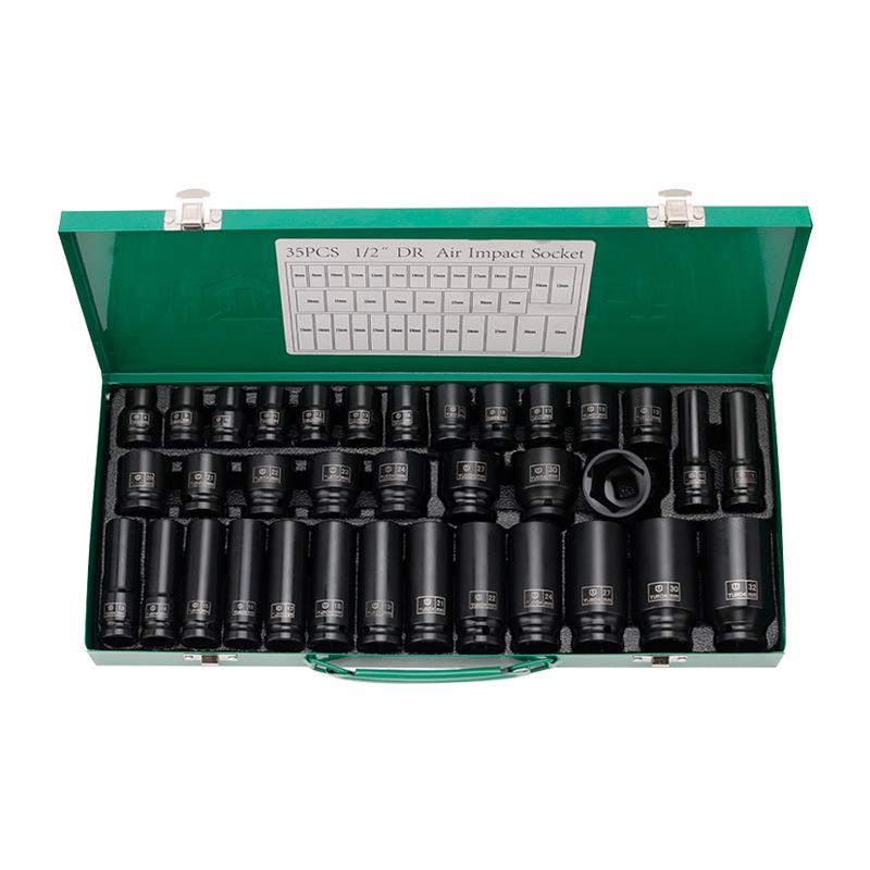 35-Piece 1/2\" Extended Hex Pneumatic Air Wrench Set with Torx Socket Heads (8-32mm) in Iron Box
