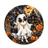 Halloween Ghost Decoration Hanging Ornament Round Shape with Haunted House Pumpkin and Roses Design Suitable for Indoor Outdoor Use