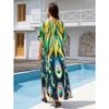 Women's Fashion Summer Spring Feather Print 1/2 Sleeves V-Neck Loose Waistline Casual Dresses