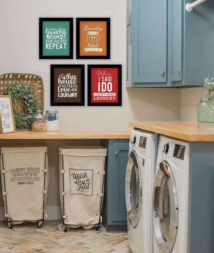 Inkdotpot 4 Piece Laundry Poster for Laundry Room Decor Wash Dry Fold Repeat , Laundry Room Posters Wall Art