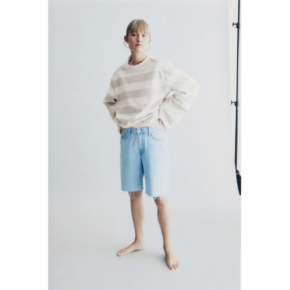 

Хлопковый топ оверсайз HM, белая бежевая полоска