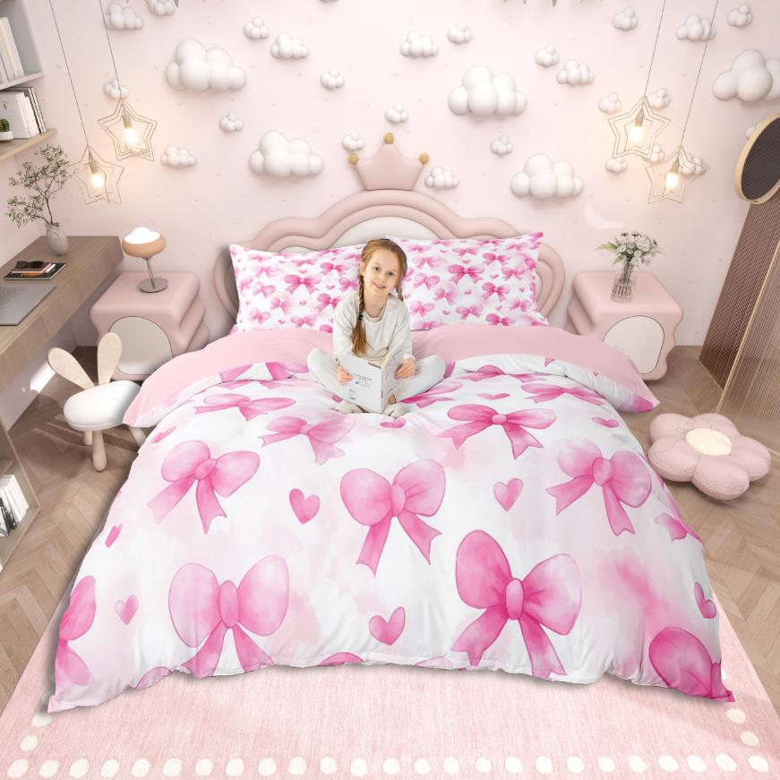 Comforter Homewish Girls Bow Bowtie Bow Knot Ribbon Bedding Setcolorful Glitter Print Bed Set For Princess