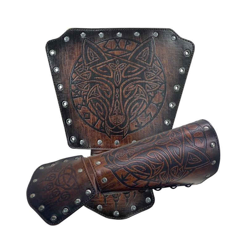 Viking Knight Arm Gauntlets Bracer Vintage Faux Leather Gauntlets Wristband Medieval Leather Bracers Arm Armors