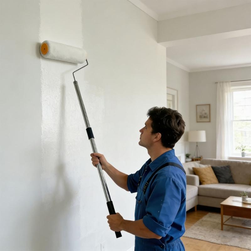 67 Inch Metal Paint Roller Extension Handle With 9 Inch Thick Fiber Sleeve For Consistent Wall Painting