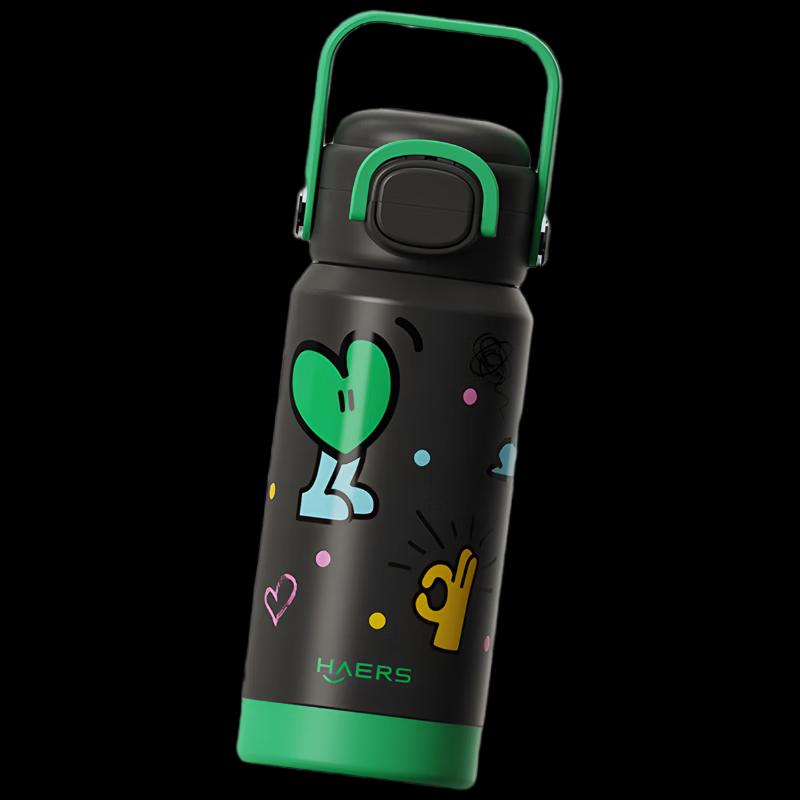 HAERS 500ml Pop-Up Lid Dual-Drink Insulated Bottle