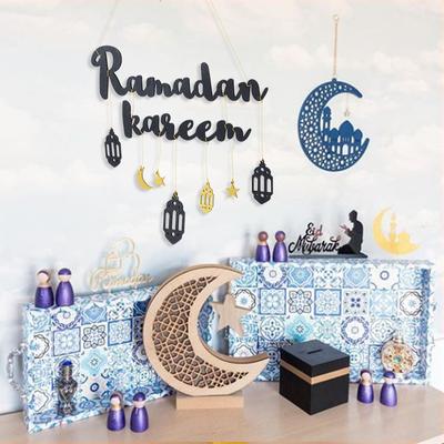 Eid Mubarak Ramadan Kareem Dekor Mond Stern Hängender Anhänger Holzornament Handwerk DIY Muslim Islamische Party Dekoration für Zuhause