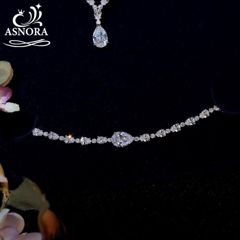 ASNORA High Quality Cubic Zirconia Bridal Wedding Jewelry Water Drop Necklace Lady Pendant Four Piece Set Party Accessories