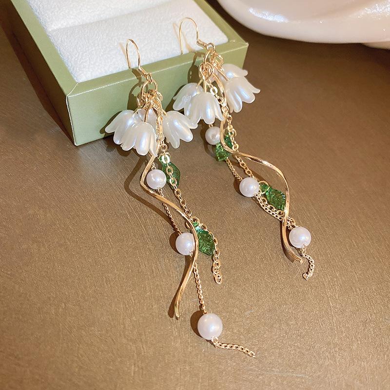 Silver Needle Sweet Flower Butterfly Pearl Tassel Earrings Trend Stud Earrings Temperament Earrings Women