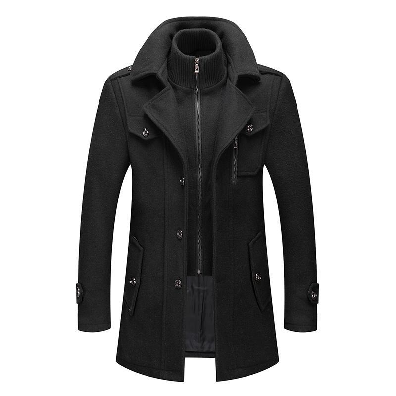 Men Fashion Autumn Winter Wool Trench Coats Fashion Middle Long Jacket Male Double Collar Zipper Coat Windbreak Woolen Overcoat