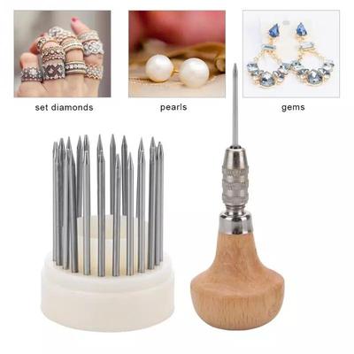23 pezzi Set di strumenti per la grana delle perline Graver Beader con manico in legno Graver per l'impostazione della pietra diamantata Graver Gioielliere Strumento per gioielli