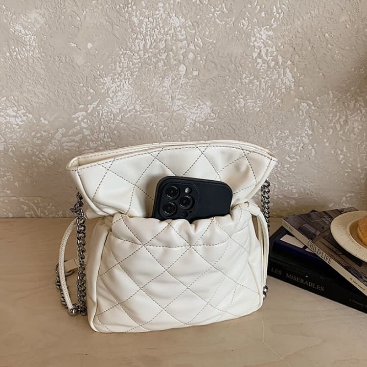 Rhombus drawstring small bag, shoulder messenger mobile phone women's bag