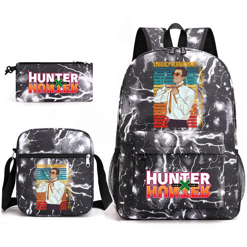 Hunter X Hunter Anime Print Student Backpack Casual Daypack for Boys Girls with Pencil Case 3 Piece Set