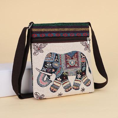 Ethnic Elephant & Butterfly Embroidered Crossbody Bag - Women's Cultural Canvas Shoulder Accessory