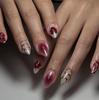 24 Pcs Pure Rose Red French Flower Short Almond Press On Nails Removable False Nails For Women Daily Wear