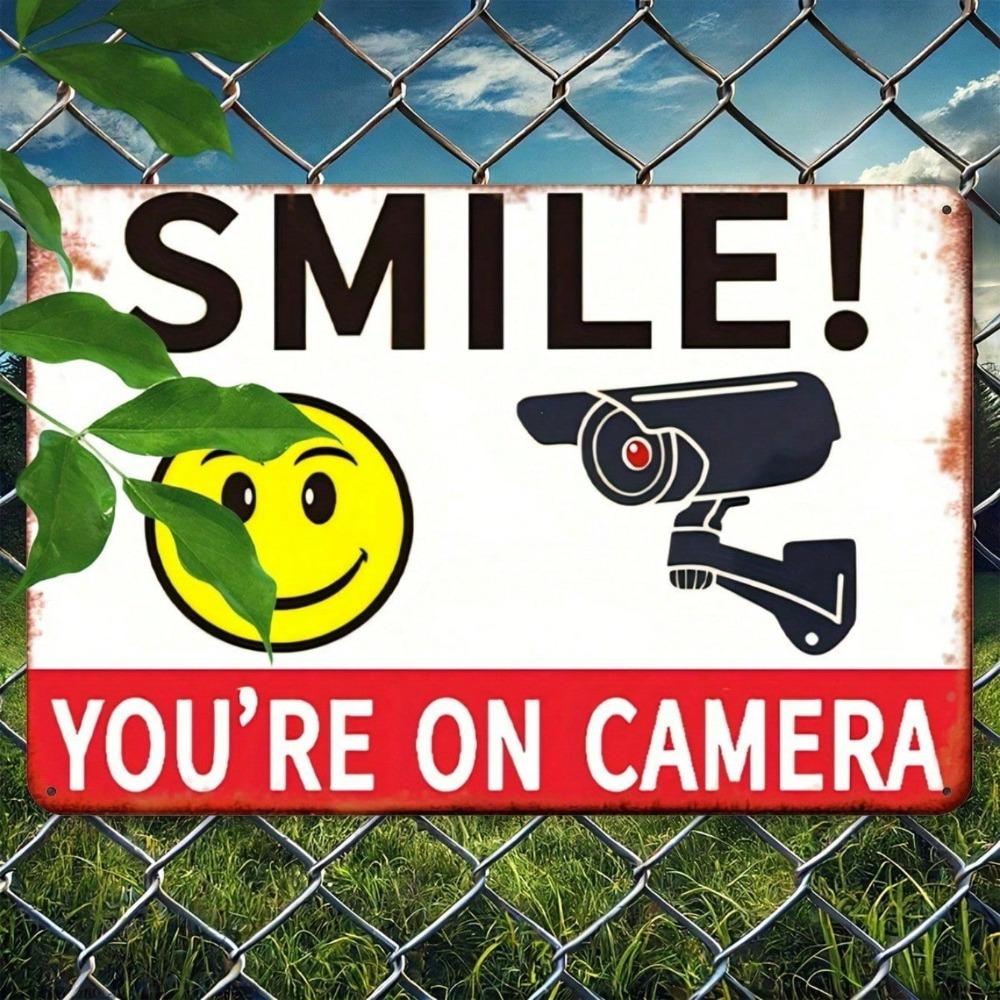 Vintage Metal Security Camera Sign 8x12 Retro Surveillance Warning Plaque, No Power Needed Wall Decor for Bars, Cafes