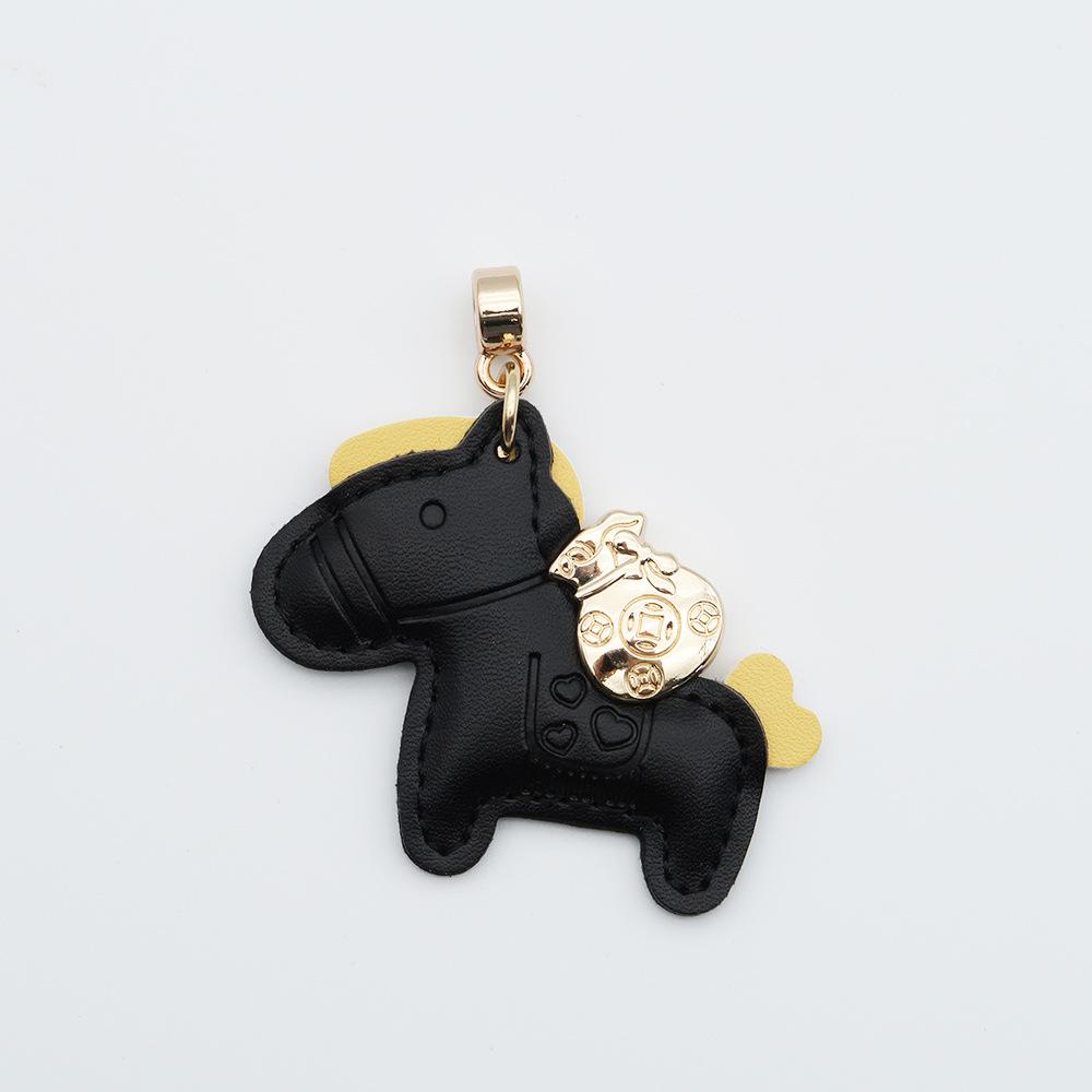 Instant Wealth Leather Keychain with Cartoon Pony Pendant for Couples – Trendy Bag and Car Accessory